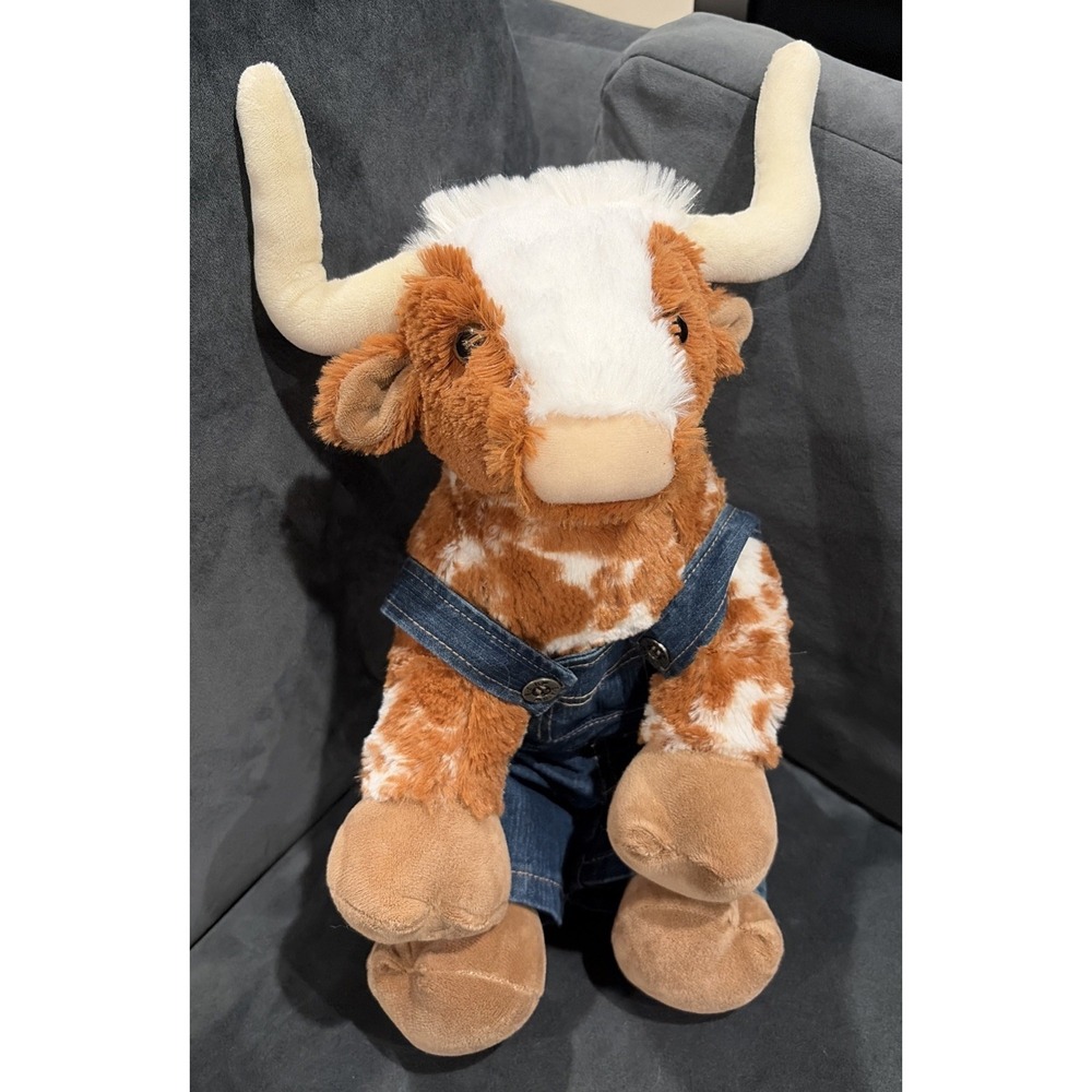 Build-A-Bear Longhorn Cow Stuffed Animal With Overalls